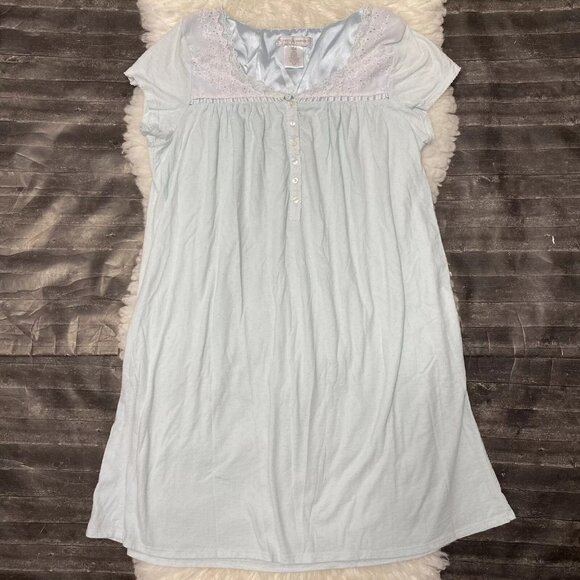 EARTH ANGELS BLUE WHITE LACE TRIM NIGHTGOWN SLEEPWEAR LINGERIE COTTAGECORE FAIRY - Picture 1 of 6